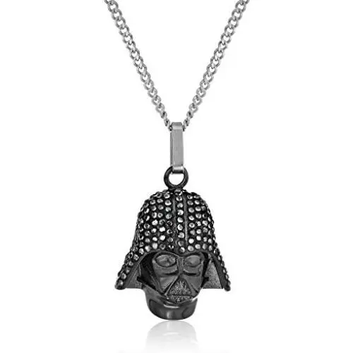 Star Wars Jewelry Darth Vader Stainless Steel with Clear Gem Pendant Necklace, 18'' Star Wars Jewelry Darth Vader Stainless Steel with Clear Gem Pendant Necklace, 18''