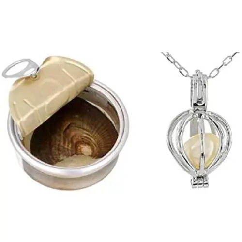 Make a Wish Necklace – Open Your Own Freshwater Oyster Pearl – Includes Cage Pendant and Chain