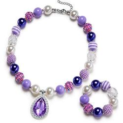 vcmart Rainbow Girls Chunky Bubblegum Necklace and Bracelet Set Girls Birthday Day Gift