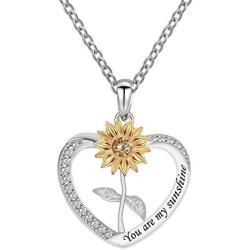 LYMYF You are My Sunshine Engraved Necklace Heart Sunflower Necklace Jewelry for Mom Women Girls Customized Engraved Personalized