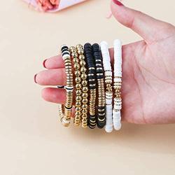 yansport Colorful Surfer Stretch Bracelet, Letter Vinyl Beads Bracelet Set, Handmade Elastic Rope Heishi Bracelet, Summer Beach Bracelet for Women and Girls