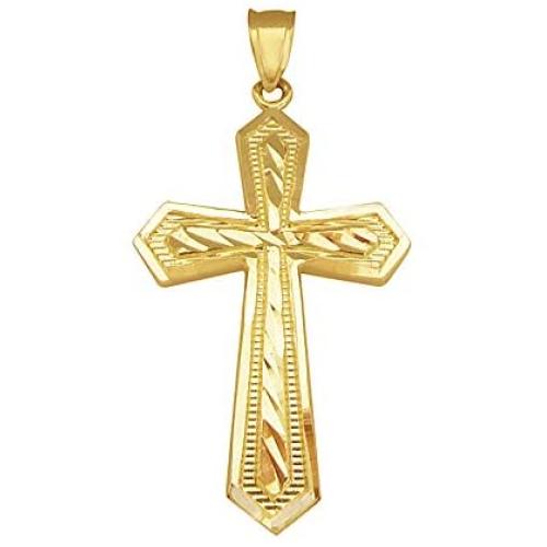 10K Yellow Gold Mens Cross Pendant Diamond Cut Cross