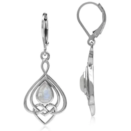 Silvershake Teardrop Cabochon 925 Sterling Silver Celtic Love Heart Eternity Dangle Leverback Earrings Jewelry for Women Silvershake Teardrop Cabochon 925 Sterling Silver Celtic Love Heart Eternity Dangle Leverback Earrings Jewelry for Women