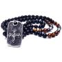 PEARLADA Gothic Skull Necklace Pendant Necklace Fashion Star of David and Cross Dangle Necklaces Long Black Onyx Beads Jewelry Handmade for Women Stainless Steel Necklace