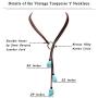 Bohemian Synthetic Turquoise Necklace Handmade Vintage Y-shaped Jewelry with Genuine Flat Brown Leather