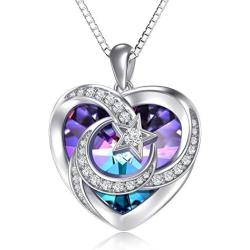 TOUPOP Mothers Day Gifts from Daughters Sterling Silver Moon and Star Pendant Necklace with Heart Crystal Jewelry Gifts for Women Mom Mother Friend Teen Girls Birthday