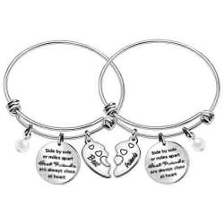Side By Side or Miles Apart Best Friends Bracelets 2 Pcs Set Friendship Bracelets for Sister Women