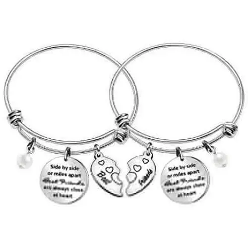 Side By Side or Miles Apart Best Friends Bracelets 2 Pcs Set Friendship Bracelets for Sister Women