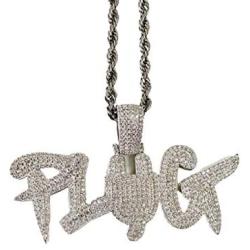 Shop-iGold Custom Plug Men Women 925 Italy White Gold Finish Iced Silver Charm Ice Out Pendant Stainless Steel Real 3 mm Rope Chain, Mans Jewelry, Iced Pendant, Rope Necklace 16''- 24''