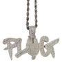 Shop-iGold Custom Plug Men Women 925 Italy White Gold Finish Iced Silver Charm Ice Out Pendant Stainless Steel Real 3 mm Rope Chain, Mans Jewelry, Iced Pendant, Rope Necklace 16''- 24''
