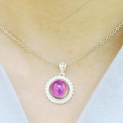 MOJO JEWELRY Handmade Made Mood Stone Mood Pendant Sterling Silver Plated Mood Necklace with Stainless Steel Chain 16''+2''