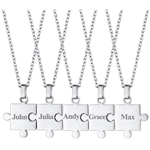 FaithHeart Puzzle Matching Necklace Personalized Custom BFF Pendant Necklaces Set for Women Men Family/Team/Classmates Names Jewelry