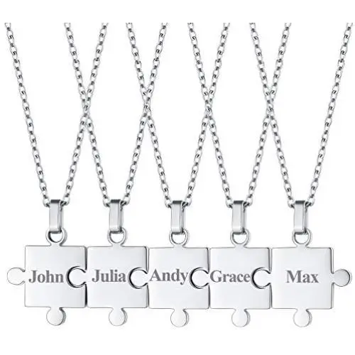 FaithHeart Puzzle Matching Necklace Personalized Custom BFF Pendant Necklaces Set for Women Men Family/Team/Classmates Names Jewelry