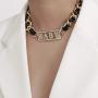 Salircon Black Leather Collar Chain Choker Necklace Gold Chunky Chain Goth Statement Power Girl Pendant for Women Girl