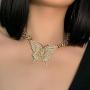 yfstyle Cuban Link Chain Gold/Silver Shiny Rhinestone Butterfly Necklaces for Women Girls Hip Hop Diamond Choker Cuban Link Necklace with Butterfly Charm Fashion Accessories