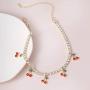 Cherry Tennis Link Chain Necklace Bling Iced Out Cherry Pendant Necklace Cute Crystal Rhinestone Clavicle Chain Necklace for Women Teen Girls Hip Hop Jewelry Gifts
