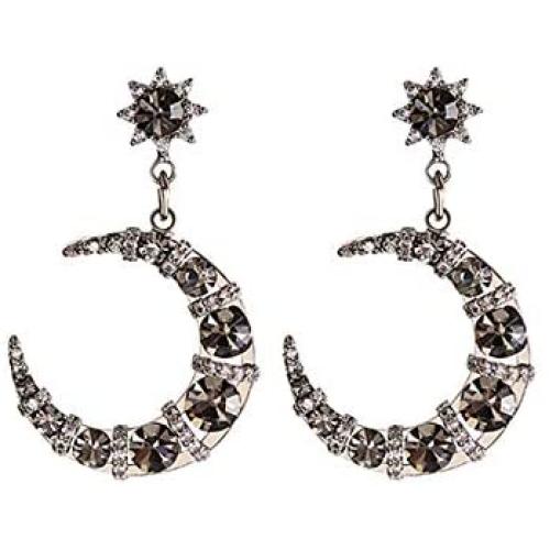 Folomie Fashion Elegant Black Star Moon Glitter Silver Drop Dangle Earrings Jewelry For Womens Girls Friends Christmas Birthday Gifts Wedding Party with nice box packed