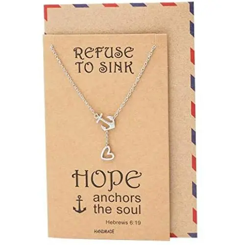 Quan Jewelry New Anchor Necklace, Sailor Pendant with Mini Heart Charm, Seaman Lariat Necklace, Sea Anchor Inspirational Quote on Greeting Card (Silver) Quan Jewelry New Anchor Necklace, Sailor Pendant with Mini Heart Charm, Seaman Lariat Necklace, Sea Anchor Inspirational Quote on Greeting Card (Silver)
