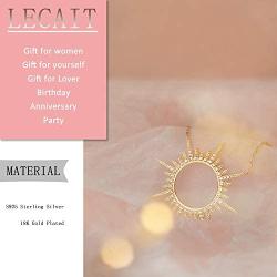 LecAit Sun Necklace for Women,Sterling Silver 18K Gold Plated Rhinestone Dainty Sun Pendant Necklace for Women Girls