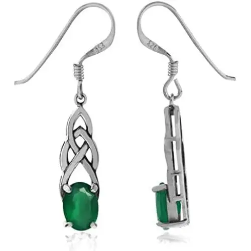Silvershake 1.44ct. Natural Emerald Green Agate 925 Sterling Silver Celtic Knot Dangle Hook Earrings Silvershake 1.44ct. Natural Emerald Green Agate 925 Sterling Silver Celtic Knot Dangle Hook Earrings