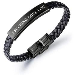 Kooer Classic Personalized Leather Braided Rope Bracelet Custom Engraved Bangle Unisex Gift