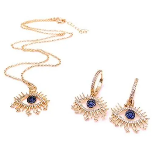 Jewelry Set for Women 18K Plated Evil Eye Earrings & Pendant Necklace ''18 Inches'' Length Jewelry Set for Women 18K Plated Evil Eye Earrings & Pendant Necklace ''18 Inches'' Length