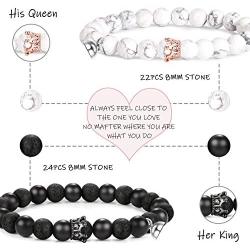Ubjuliwa 2 Pairs Magnetic Couples Bracelets for Women Men Black Matte Agate Distance Bracelets for Couples Connect Bracelet for Him and Her Couples Gifts
