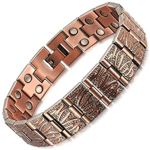 RainSo Mens Double Row Pure Copper Magnetic Therapy Bracelet Pain Relief for Arthritis 3500 Gauss with Gift Box Adjustable RainSo Mens Double Row Pure Copper Magnetic Therapy Bracelet Pain Relief for Arthritis 3500 Gauss with Gift Box Adjustable