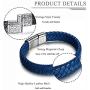 FIBO STEEL Stainless Steel Magnetic Clasp Braided Leather Bracelet for Men Cuff Bracelet 7.5-8.5 inches