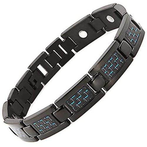 N+NITROLUBE Titanium Mens Magnetic Bracelets Link Fashion Blue Carbon Fiber for Men Therapy Bracelet Magnetic Jewelry Gift (Black,8.27 in)