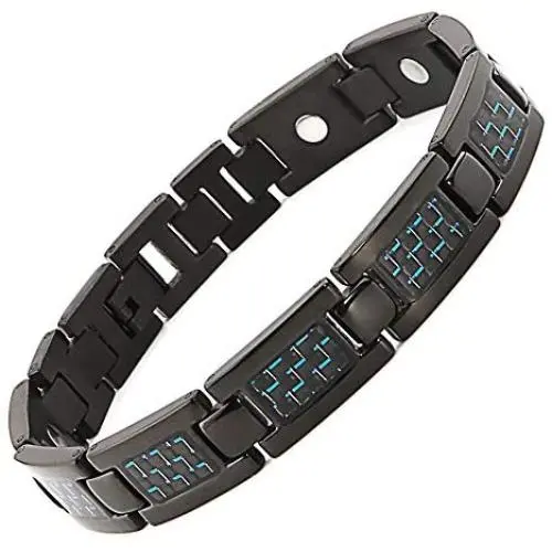 N+NITROLUBE Titanium Mens Magnetic Bracelets Link Fashion Blue Carbon Fiber for Men Therapy Bracelet Magnetic Jewelry Gift (Black,8.27 in)