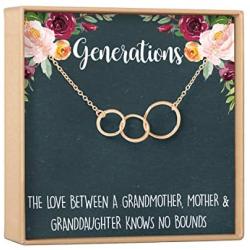 Dear Ava Generations Gift Necklace for Grandmother, Mom & Granddaughter, 3 Asymmetrical Circles (Rose-Gold-Plated-Brass, NA)