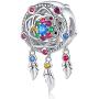 FOREVER QUEEN Dream Catcher Charm fit Charms Bracelet 925 Sterling Silver Feathers Tassel Bead Charm with Colorful Stones Pendant for European Necklace Jewelry