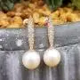 Dazzlingrock Collection 10K Gold 8 MM Each Round White Freshwater Pearls & Diamond Ladies Drop Earrings