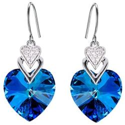 Scarlvambo Womens Elegant Love Heart Prom Dangle Earrings Cubic Zirconia Bermuda Blue Crystals