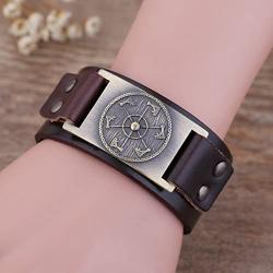 My Shape Talisman Cuff Wristband Adjustable Perun of Slavic Cross Axe Mens Leather Bracelets Jewelry