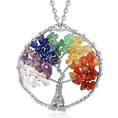 XIANNVXI 7 Chakra Tree of Life Wire Wrapped Pendant Necklace Healing Crystal Stone Necklaces Natural Reiki Quartz Gemstone Jewelry for Women Men XIANNVXI 7 Chakra Tree of Life Wire Wrapped Pendant Necklace Healing Crystal Stone Necklaces Natural Reiki Quartz Gemstone Jewelry for Women Men