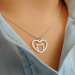 Jude Jewelers Stainless Steel Heart Shaped Cute Cat Styel Pendant Necklace