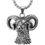 COOLSTEELANDBEYOND Mens Women Steel Vintage Goat Head Pendant Necklace, Biker Punk Rock, 30 Inches Wheat Chain, Unique