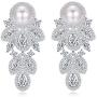 CWWZircons Simulated Pearl Earrings Dangle Leaf Drop Cubic Zirconia Silver Plated Earring for Women Jewelry