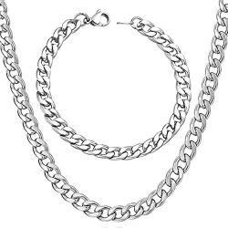 WELRDFG Men Chain Jewelry 5mm/6mm/7mm Wide Stainless Steel Snake chain 18K Gold Plated Figaro Chain Set (Bracelet 8.3 Inch, Necklace 18'' 22'' 26'' 28'' )