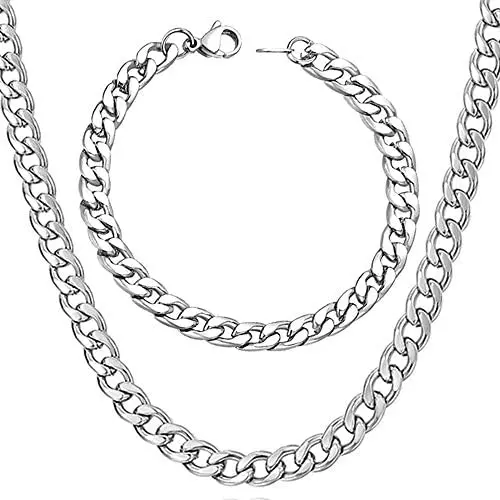 WELRDFG Men Chain Jewelry 5mm/6mm/7mm Wide Stainless Steel Snake chain 18K Gold Plated Figaro Chain Set (Bracelet 8.3 Inch, Necklace 18'' 22'' 26'' 28'' )