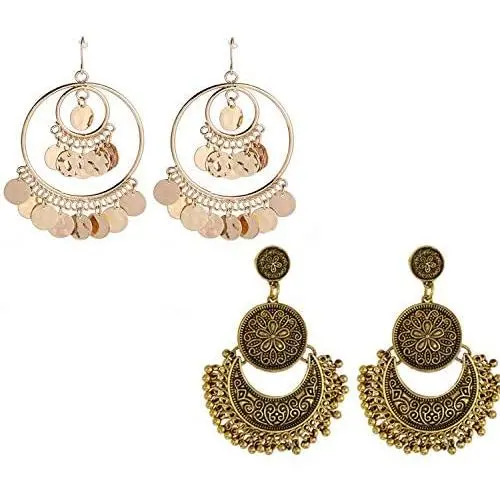Dcfywl731 Boho Dangle Statement Earring Set for Women Antique Ethnic Gypsy Engraved Lotus Lightweight Filigree Disc Charm Tassel Earrings Jewelry Set Dcfywl731 Boho Dangle Statement Earring Set for Women Antique Ethnic Gypsy Engraved Lotus Lightweight Filigree Disc Charm Tassel Earrings Jewelry Set