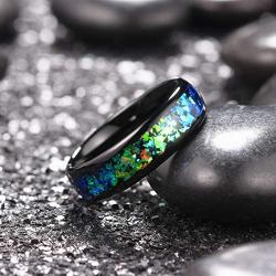 King Will Mens 4mm 6mm 8mm Black Tungsten Carbide Wedding Ring Shining Blue-Green Fragments Engagement Band