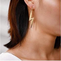 Cathercing Punk Gold Lightning Bolt Dangle Earrings for Women Teen Girls Thick Gold Earrings Large Hypoallergenic Statement Earrings Fashion Jewelry Daily Gift for Her