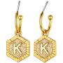 Women Girls Initial Earrings Sterling Silver Post 18K Gold Plated Open Huggie Hoop Earrings with Vintage Hexagon Embossed A-Z 26 Letters Drop Tiny Earrings, Name Style Jewelry,Christmas Gift for Lover