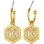 Women Girls Initial Earrings Sterling Silver Post 18K Gold Plated Open Huggie Hoop Earrings with Vintage Hexagon Embossed A-Z 26 Letters Drop Tiny Earrings, Name Style Jewelry,Christmas Gift for Lover