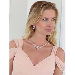 Mariell Cultured Freshwater Pearls & CZ Rose Gold Plated Wedding Necklace and Earrings Set for Brides