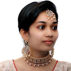 Aheli Elegant Indian Wedding Wear Faux Kundan Studded Choker Necklace with Maang Tikka Set Ethnic Fashion Jewelry for Women