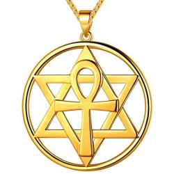 Beautlace Star of David Ankh Cross Necklaces Silver/18K Gold/Black Gun Plated Round Six Point Hexagon Cross Pendant Jewelry Gifts for Men and Women KP0108